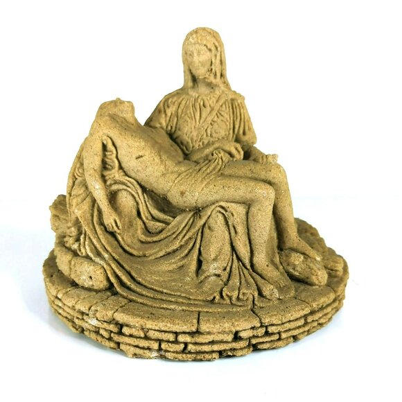 La Pieta Mary Holding Jesus Hand-Carved Statue Sandstone Religious Sculpture Vin - Picture 1 of 8